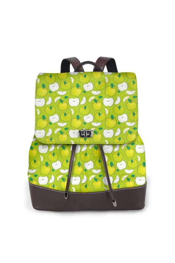 Fruit Print Large Backpack Soft Leather for Women Travel with Compartment, Adjustable Convertible Strap