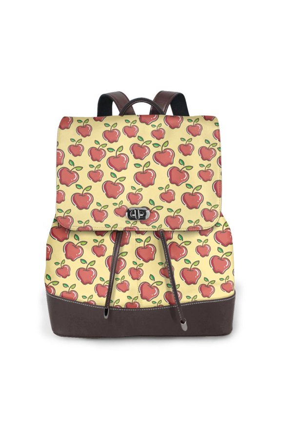 Fruit Print Large Backpack Soft Leather for Women Travel with Compartment, Adjustable Convertible Strap