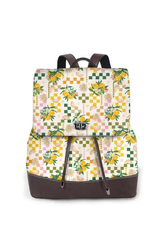 Fruit Print Large Backpack Soft Leather for Women Travel with Compartment, Adjustable Convertible Strap