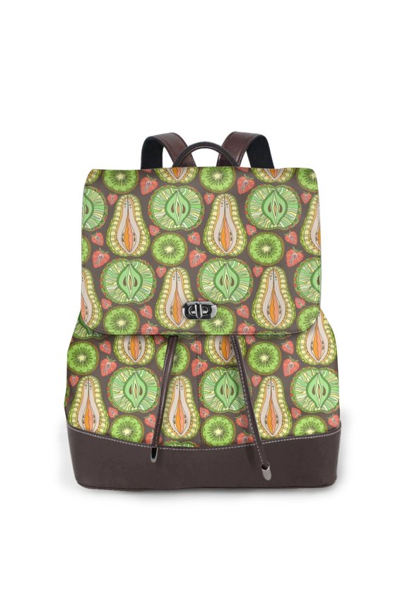 Fruits 1 Print Large Backpack Soft Leather for Women Travel with Compartment, Adjustable Convertible Strap