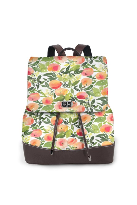 Fruits Peach1 Print Large Backpack Soft Leather for Women Travel with Compartment, Adjustable Convertible Strap