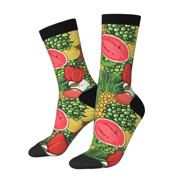 Xecao Fruits Vegetables And Berries Pattern Sport Socks for Women and Men Crew Socks Sporty Calf Socks Casual Socks