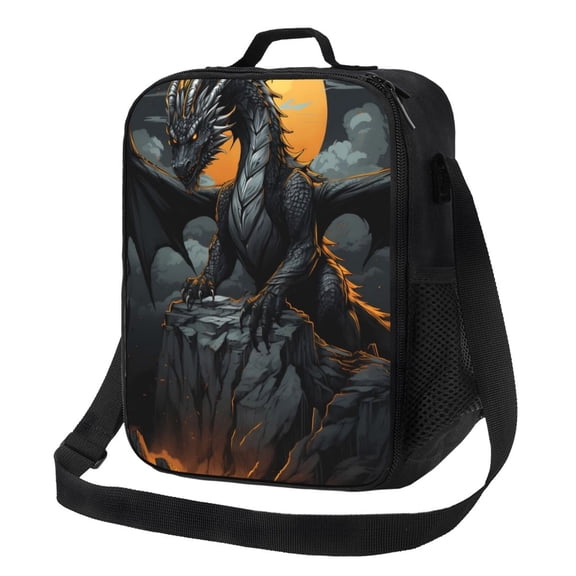 Xecao Full Moon Black Dragon Print Lunch Bag - Durable, Double-Insulated Lunch Bag, Holds Lunch Box, Water Bottle, & Snacks,Leakproof Cooler Tote Bag
