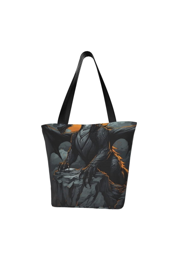 Full Moon Black Dragon for Tote Bag for Women -Tote Shoulder Bag with A Little Pocket Inside, Perfect for Travel and Work.