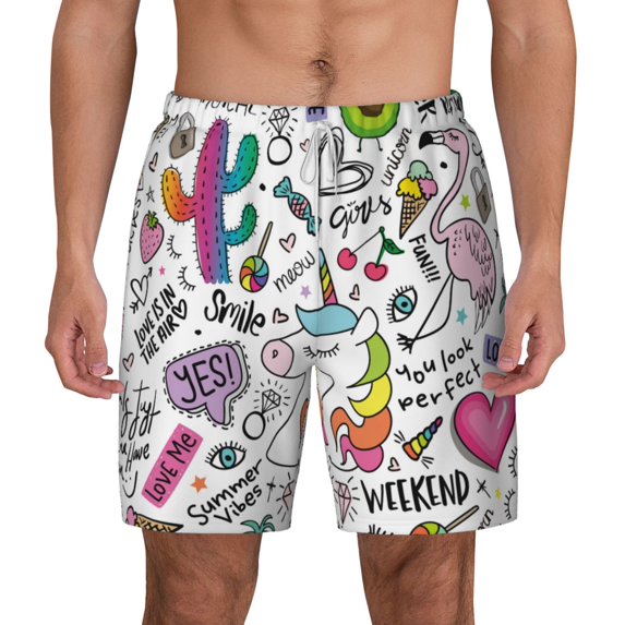 Xecao Fun Animal with Unicorn for Men's Swimming Trunks Swim Trunks Quick Dry Swim Shorts with Mesh Lining Funny Swimwear Bathing Suits
