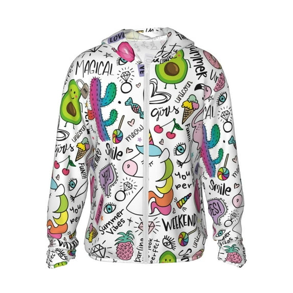 Xecao Fun Animal with Unicorn for Sun Shirt-A lightweight, hoodie-style long-sleeve UV protection garment designed for other outdoor activities.
