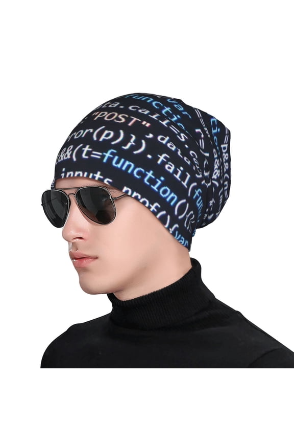 Function Source Code Print Beanie Knitted Hat for Men Women, Winter Fashion Knit Cuffed Caps Unisex