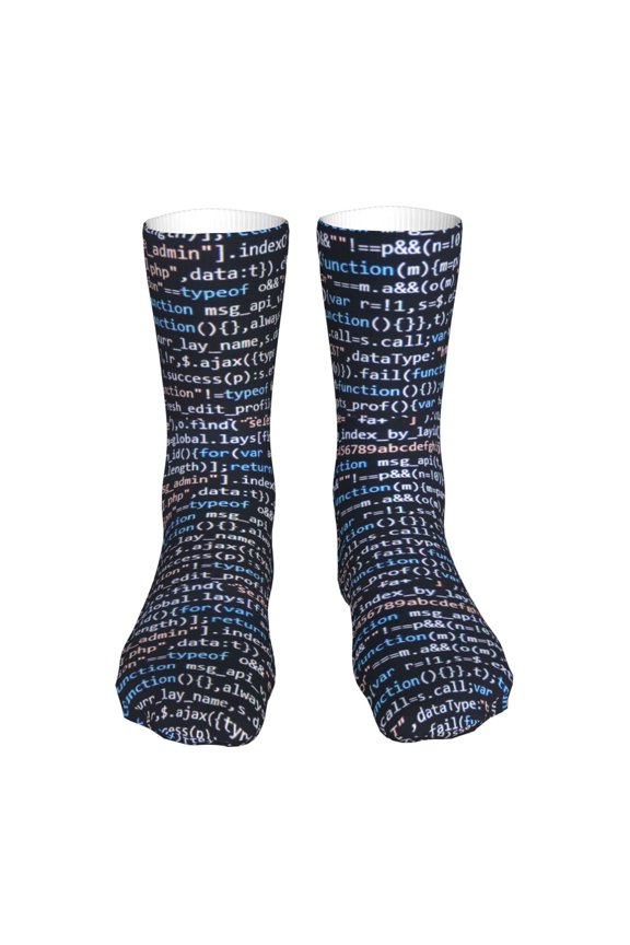 Function Source Code Print Fashion No Heel Casual Crew Socks Cushioned Breathable for Men Women - Moisture wicking,Not easy to fade Suitable for daily