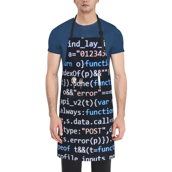 Xecao Function Source Code Print Kitchen Cooking Aprons, Waterproof Adjustable Bib Aprons with 2 Pockets for Women Men Chef