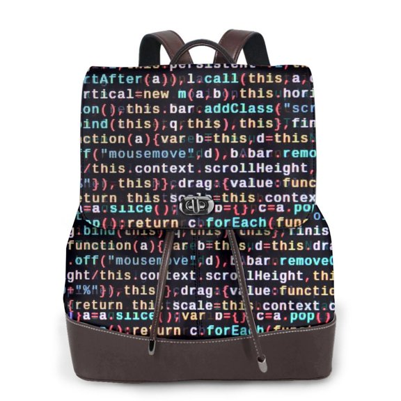 Xecao Function Source Code1 Print Large Backpack Soft Leather for Women Travel with Compartment, Adjustable Convertible Strap