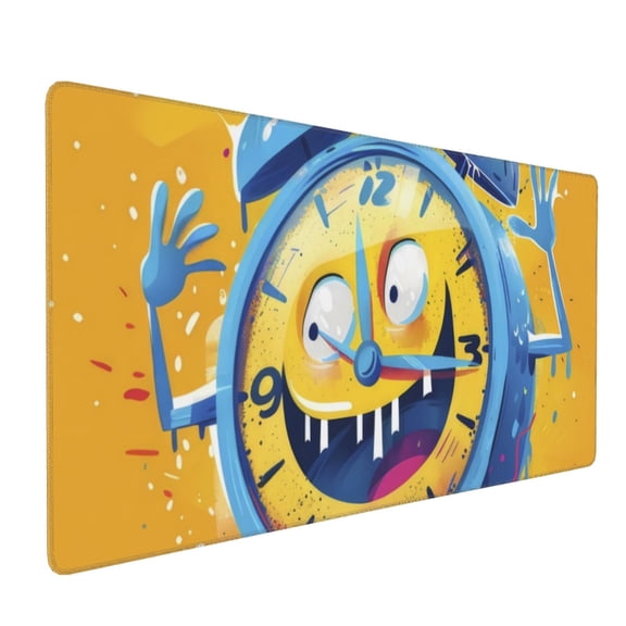 Xecao Funny Alarm Clock Illustration Print Large Mouse Pad, 16x35.5in Mousepad, Professional Non-Slip Rubber Base Big Mouse Pad, Mouse Pad for Gaming & Office Full Desk Mouse Pad