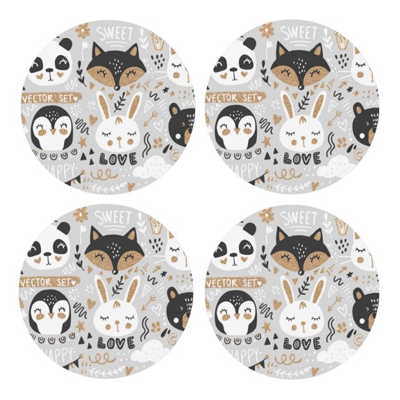Xecao Funny Animals Series for MDF Cork Coaster 4 Pcs,Drink Coasters,Suit for House Warming Gifts New Home ,Coffee Table Decor-Round Shape