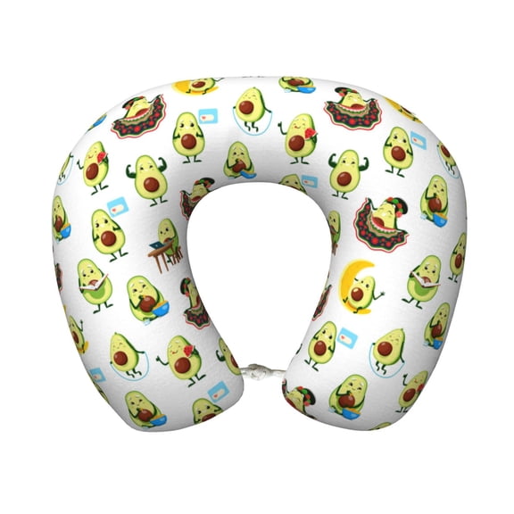 Xecao Funny Avocado In Mexican Clothes Print Memory Foam Cervical Neck Pillow Versatile U-Shaped Pillows for Home,Office,Camping,Travelling,Soft Washable Cover