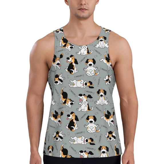 Xecao Funny Beagle Active Dog Men's Tank Top Workout Quick Dry Sleeveless Gym Jogging Muscle Shirts Summer Swim Beach Tops