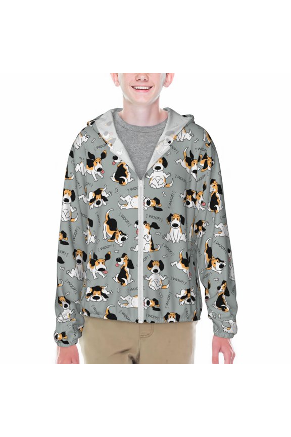 Funny Beagle Active Dog Print Fishing Shirts for teenager Long Sleeve UV Sun Protection Hoodie with Zipper Outdoor Hiking Shirts-Large
