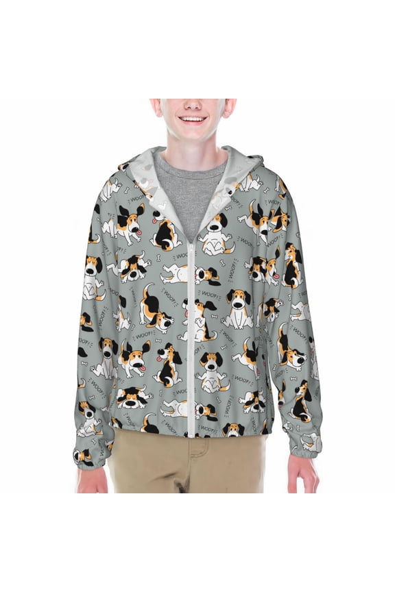 Funny Beagle Active Dog Print Fishing Shirts for teenager Long Sleeve UV Sun Protection Hoodie with Zipper Outdoor Hiking Shirts-XX-Large