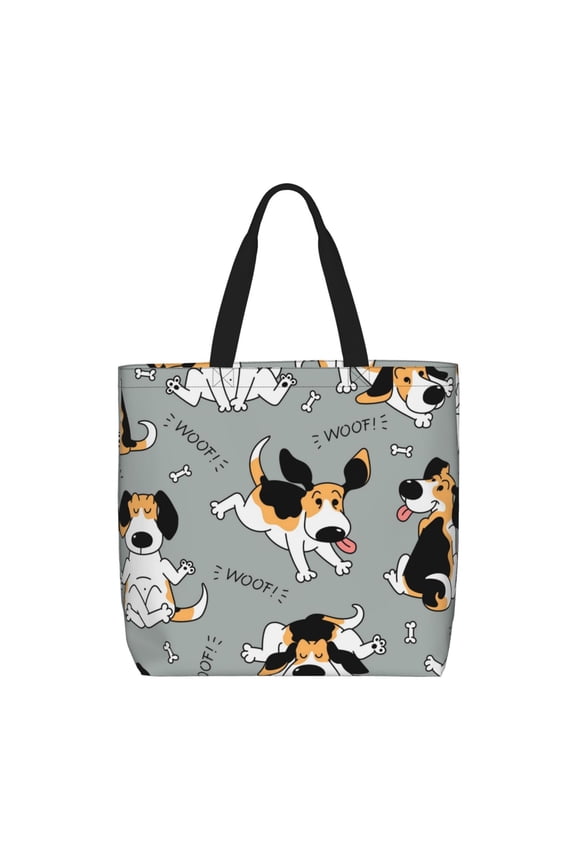 Funny Beagle Active Dog for Tote Bag: spacious with inner pockets, ideal for work, shopping, or travel.