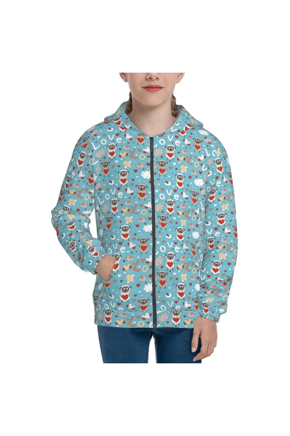 Funny Cartoon Animals Pattern Zip Up Hoodies for Boys Girls, Sweatshirt with Pockets-Small