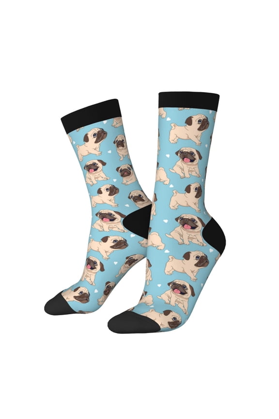 Funny Cartoon Pugs Pattern Sport Socks for Women and Men Crew Socks Sporty Calf Socks Casual Socks