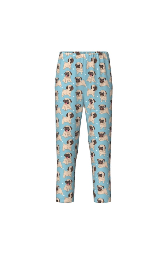 Funny Cartoon Pugs Print Teenagers' Pajama Pants Long Sleep Pants Soft Elastic Waist Pajama Bottoms Elastic waist with 2 Pockets 5-16 Years-Small