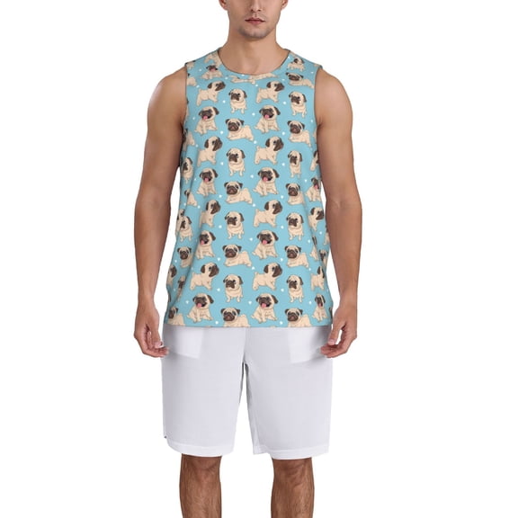 Xecao Funny Cartoon Pugs print basketball shirt for both men and women, a unisex basketball jersey perfect for theme parties-Large