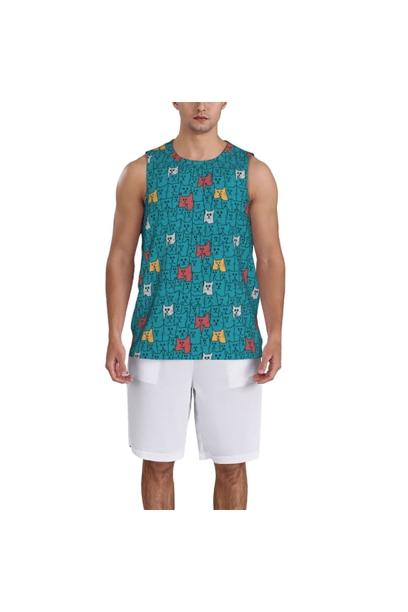 Funny Cat Blue print basketball shirt for both men and women, a unisex basketball jersey perfect for theme parties-Small