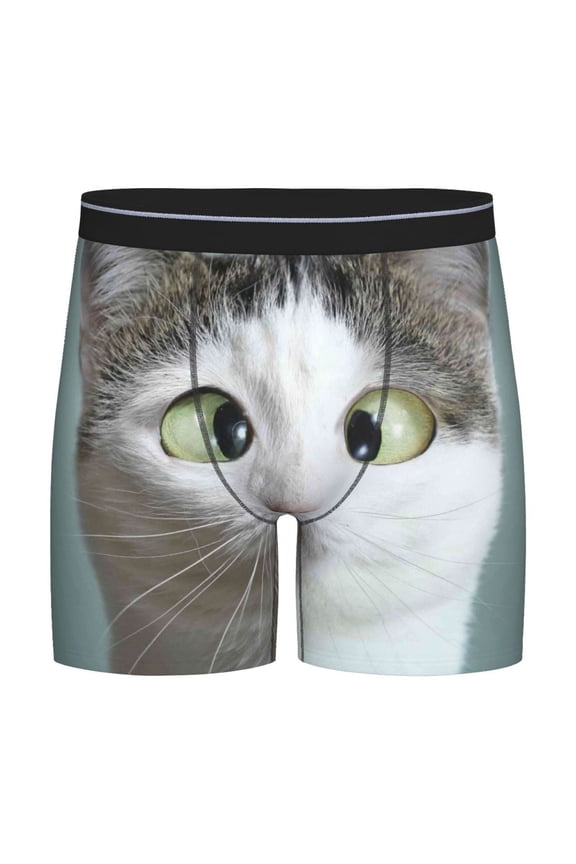 Funny Cat Print Boxer Briefs for Men's Stretch Moisture-Wicking Underwear, Mid-Rise Classics breathable fabric