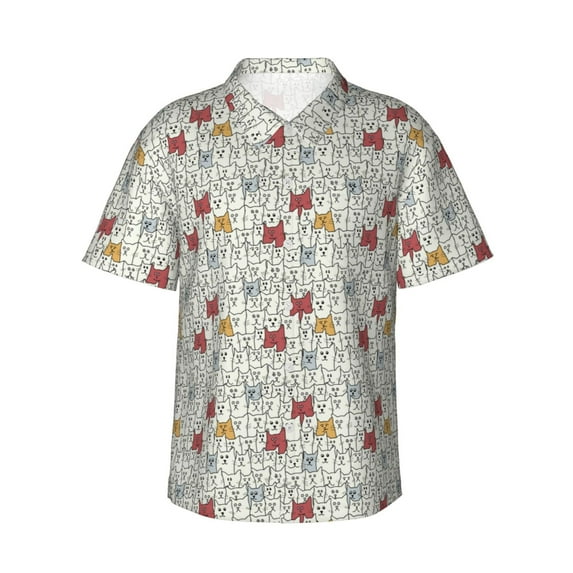 Xecao Funny Cat White print Hawaiian shirt - a stylish short-sleeve button-down for men, perfect for casual beach and tropical outings.