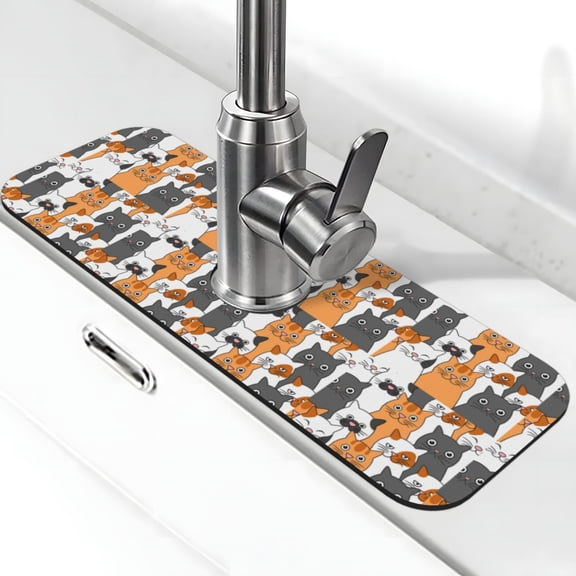Xecao Funny Cats for Kitchen Sink Splash Guard Faucet Mat , Faucet Guard & Draining mat, (15" X 5.5" )