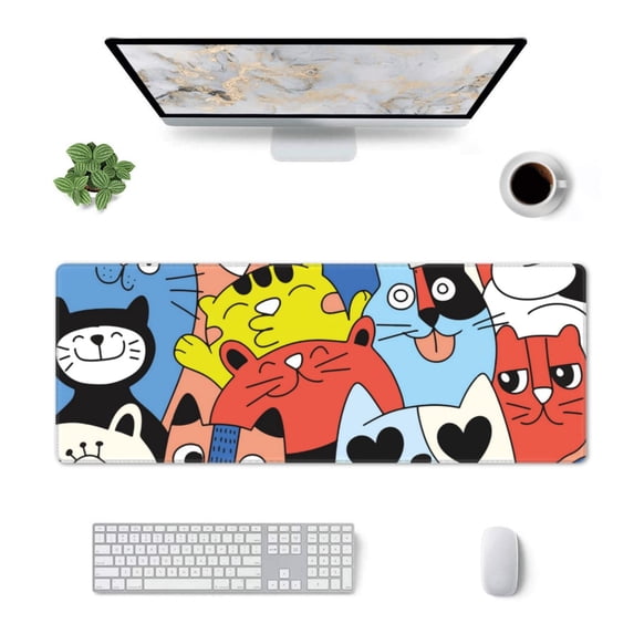 Xecao Funny Cats for Mouse Pad - Waterproof Extended Contour Mouse Mat, Large Gaming Mousepad Laptop Keyboard Mat with Non-Slip Rubber Base