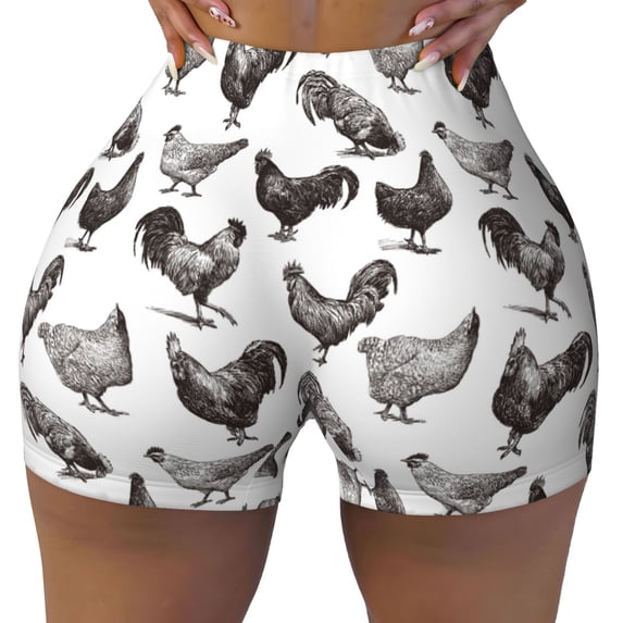 Xecao Funny Chicken Print Workout Shorts for Women Soft Smooth Gym Yoga Scrunch Active Tennis Workout Running Shorts