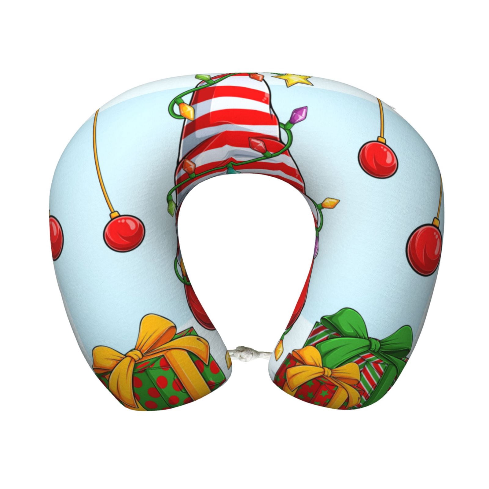Xecao Funny Christmas Gnome Print Memory Foam Cervical Neck Pillow Versatile U-Shaped Pillows for Home,Office,Camping,Travelling,Soft Washable Cover
