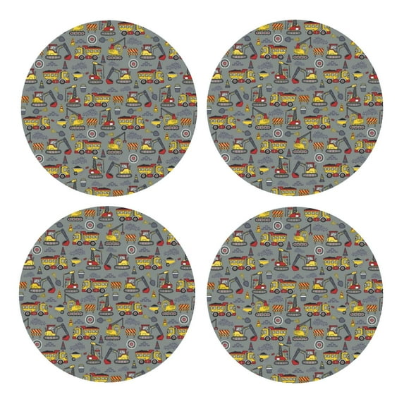 Xecao Funny Construction for MDF Cork Coaster 4 Pcs,Drink Coasters,Suit for House Warming Gifts New Home ,Coffee Table Decor-Round Shape