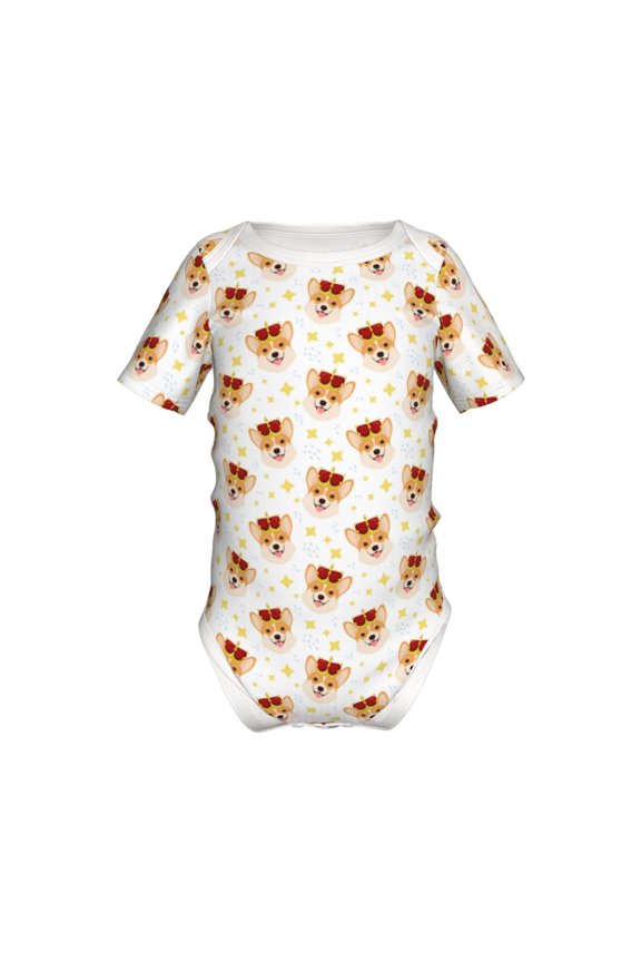Funny Corgi Pattern Baby Climbing Bodysuit Short Sleeve Onesie Unisex 0-12 Months Baby Shirt Newborn Outfits Crotch snap design-3 Months