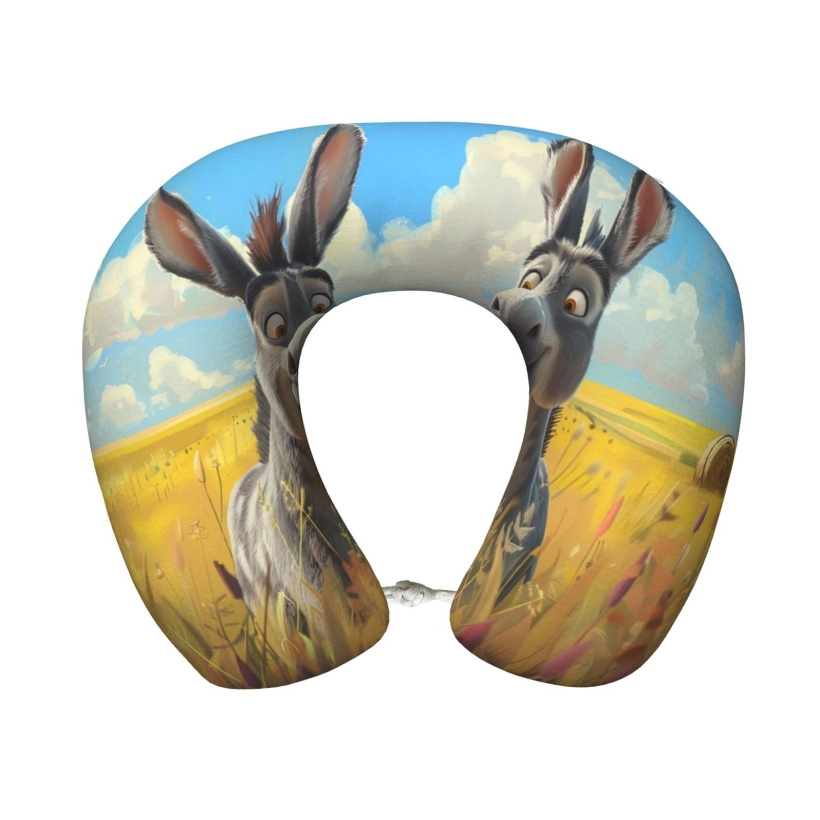 Xecao Funny Countryside Donkey Print Memory Foam Cervical Neck Pillow Versatile U-Shaped Pillows for Home,Office,Camping,Travelling,Soft Washable Cover