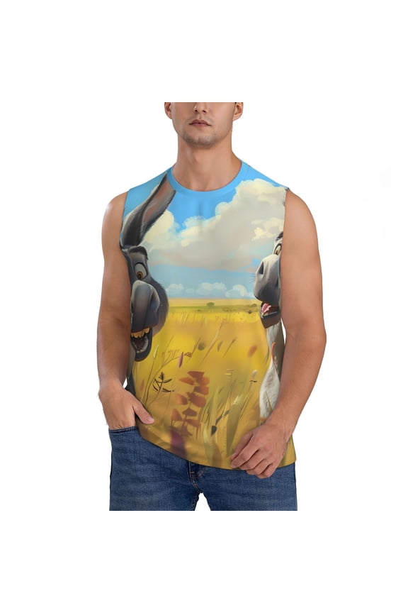Funny Countryside Donkey Print Men's Tank Top: Sleek Sleeveless Tee for Casual Sports and Beach Occasions-Small