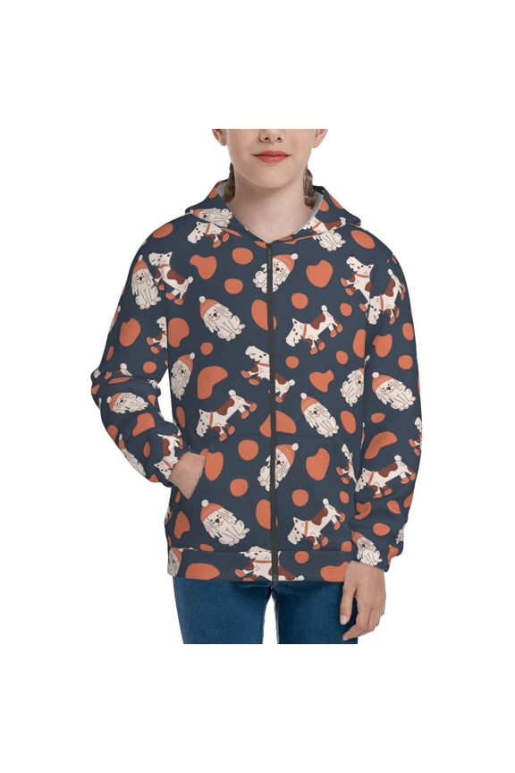 Funny Dogs Pattern Zip Up Hoodies for Boys Girls, Sweatshirt with Pockets-Small