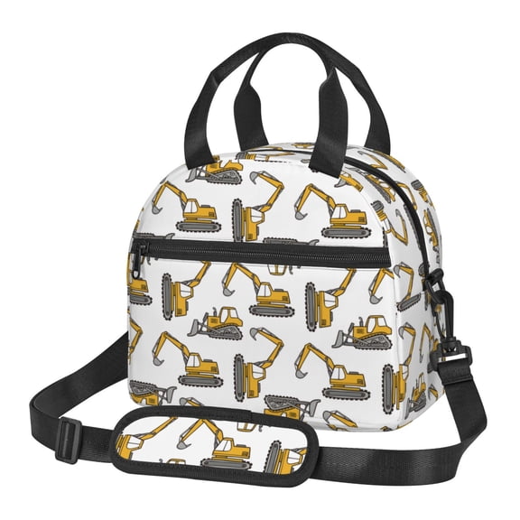Xecao Funny Excavator Print Insulated Lunch Box, Lunch Cags Lunch Bag Featuring An Adjustable Shoulder Strap
