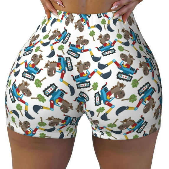 Xecao Funny Excavator Print Workout Shorts for Women Soft Smooth Gym Yoga Scrunch Active Tennis Workout Running Shorts