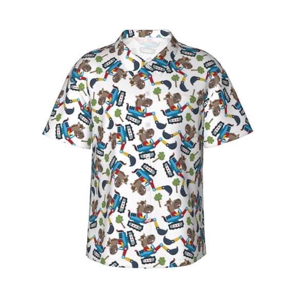 Xecao Funny Excavator print Hawaiian shirt - a stylish short-sleeve button-down for men, perfect for casual beach and tropical outings.