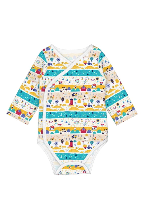 Funny Farm Print Baby unisex-baby Cotton Long-sleeve Bodysuits-6 Months