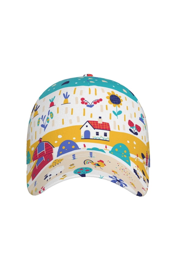 Funny Farm for Baseball Cap: Unisex, crafted from classic polyester twill fabric, featuring a soft unconstructed design