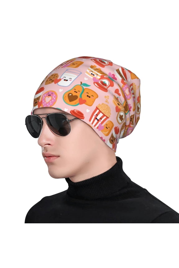 Funny Food Print Beanie Knitted Hat for Men Women, Winter Fashion Knit Cuffed Caps Unisex