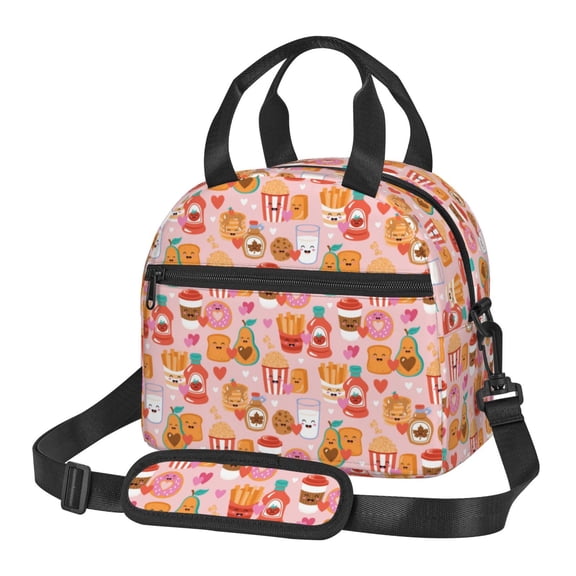 Xecao Funny Food Print Insulated Lunch Box, Lunch Cags Lunch Bag Featuring An Adjustable Shoulder Strap