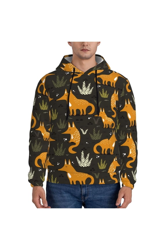 Funny Fox by the Field Pattern Men's Adult Pullover Hoodie,Hooded Sweatshirt-3X-Large