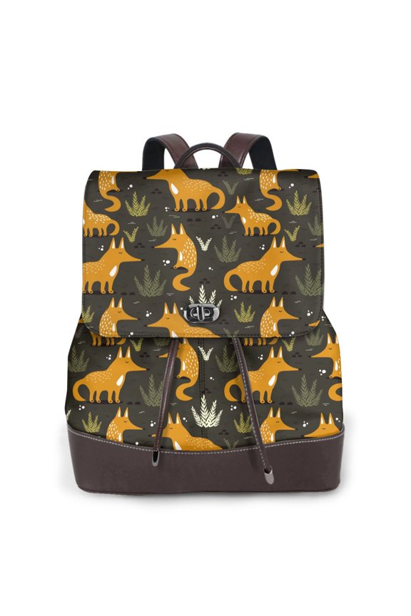Funny Fox by the Field Print Large Backpack Soft Leather for Women Travel with Compartment, Adjustable Convertible Strap