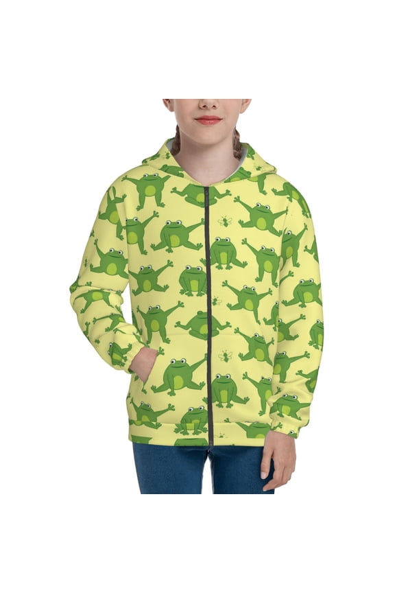 Funny Frogs Pattern Zip Up Hoodies for Boys Girls, Sweatshirt with Pockets-Medium