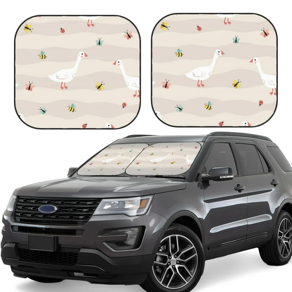 Xecao Funny Goose1 for Foldable Car Sun Shades (2-Pack) offer sun protection with an easy-fold design for convenient windshield shading.
