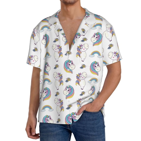 Xecao Funny Kawaii Unicorns Dancing Men's Casual Short-sleeved Shirt, a button-up collared shirt with a pocket-Medium