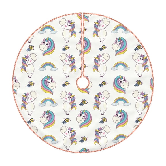 Xecao Funny Kawaii Unicorns Dancing Pattern Christmas Tree Skirt Round Xmas Tree Mat Base Cover for Holiday Home Decorations-30"
